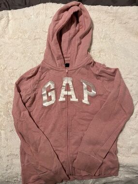 GAP Pink Hooded Zip-Up Sweatshirt with Metallic Logo